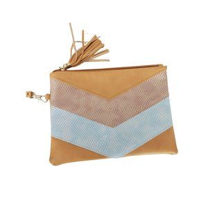 Old East Wristlet Purse Cosmetic Handbag Faux Leather Snakeprint Chevron Pattern